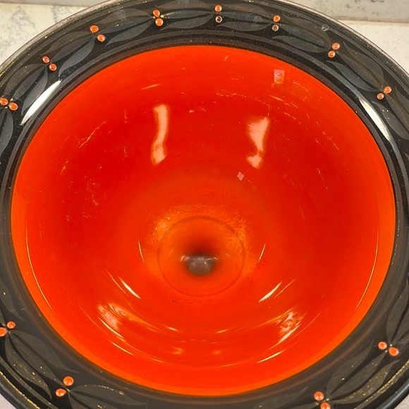 Art Deco Large Orange Glass Footed Pedestal Compote Vintage Excellent Condition - Picture 8 of 10